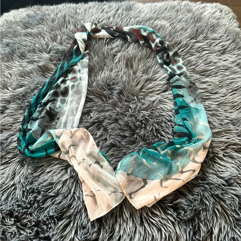 Teal and blush-pink patterned scarf